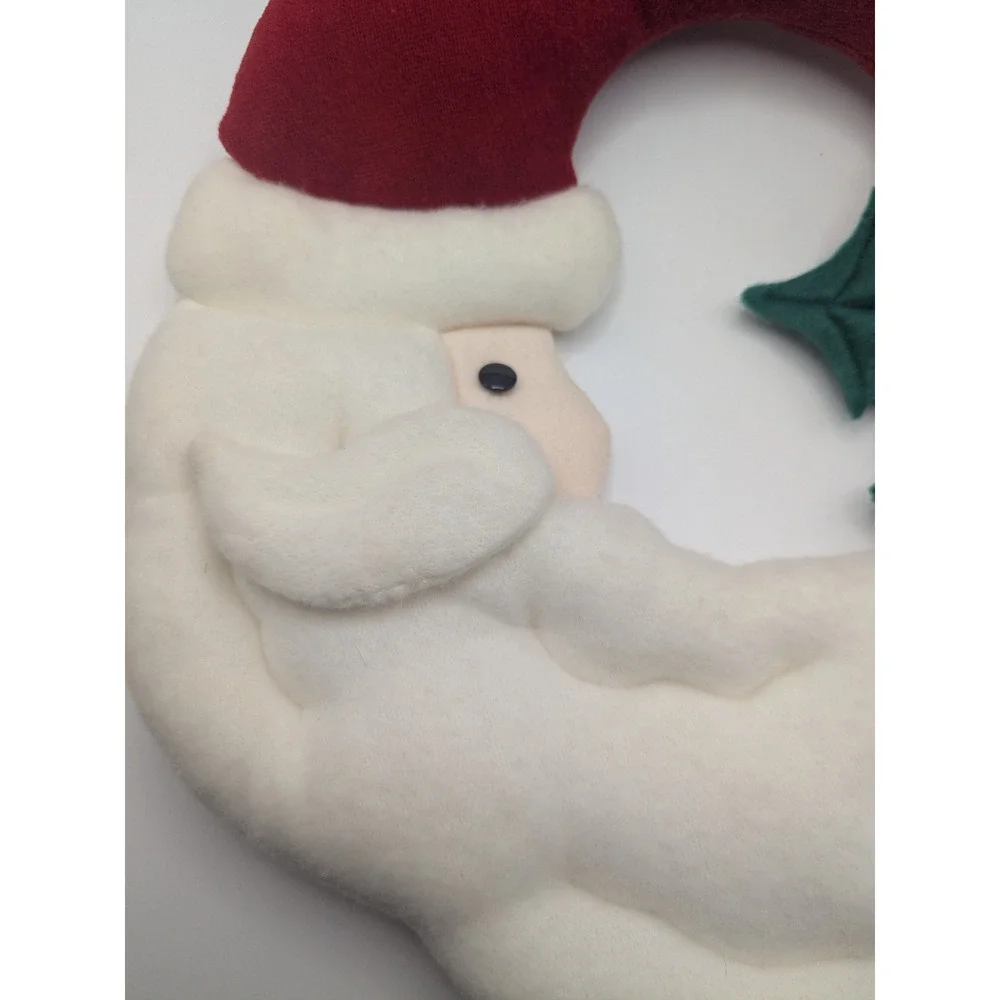 Vtg Plush Santa Claus Christmas Wreath Half Moon Holiday‎ Decoration Holly Berry